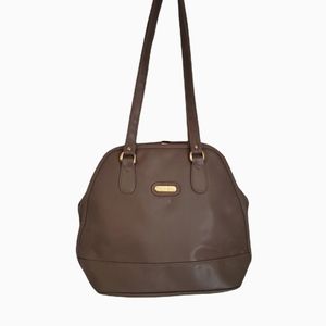 90s Taupe Retro Modern Vegan Leather Working Purse with Gold Clasp